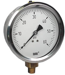 Pressure Gauge 50mm Dial 0/60 PSI & 0/4 Bar 1/4 BSPT A and/or Hose Tails 