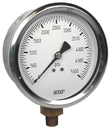 Wika 213.53 Series Industrial Brass Liquid Filled Pressure Gauge, 0 to 5000 psi - NO LONGER AVAILABLE, SEE P/N:52861299
