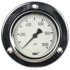 Wika 232.53 Series Ready to Fill Pressure Gauge, 2.5" Dial, 0 to 1000 psi, 1/4 NPT SS Center Back Mount, Front Flange Panel Mount