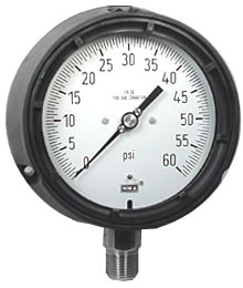 Wika 232.34 Series Dry Process Gauge, 4.5" Dial, 0 to 60 PSI, 1/2" NPT SS Lower Mount