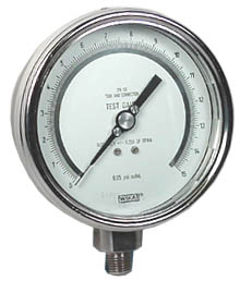 Wika 332.54 Series Dry Precision Test Pressure Gauge, 4" Dial, 0 to 15 psi, 1/4 NPT SS Lower Mount