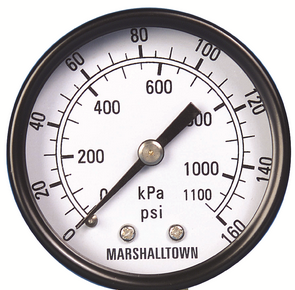 Marsh General Service Pressure Gauge 2", 30 PSI/KPa, 1/4"NPT CBM, Dry, Blk Stl/Br, Plastic Lens
