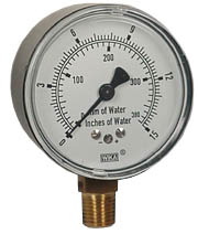 Wika 611.10 Series Dry Capsule Pressure Gauge, 2.5" Dial, 0 to 15 in (mm.WC), 1/4 NPT Brass Lower Mount