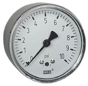Wika 611.10 Series Dry Capsule Pressure Gauge, 2.5" Dial, 0 to 10 psi, 1/4 NPT Brass Center Back Mount