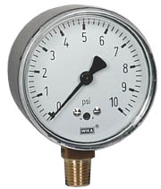 Wika 611.10 Series Dry Capsule Pressure Gauge, 2.5" Dial, 0 to 10 psi, 1/4 NPT Brass Lower Mount
