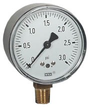 Wika 611.10 Series Brass Dry Capsule Pressure Gauge, 0 to 3 psi
