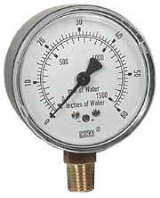 Wika 611.10 Series Dry Capsule Pressure Gauge, 2.5" Dial, 0 to 60 in (mm.WC), 1/4 NPT Brass Lower Mount