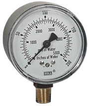 Wika 611.10 Series Dry Capsule Pressure Gauge, 2.5" Dial, 0 to 200 in (mm.WC), 1/4 NPT Brass Lower Mount