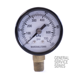 Marsh General Service Pressure Gauge 1.5" Dial, Black Painted Steel Case, 60 PSI/KPa, 1/8" NPT Brass Lower Mount