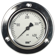 Wika 233.53 Series Ready to Fill Pressure Gauge, 2.5" Dial, 0 to 400 psi, 1/4 NPT SS Front Flange Center Back Mount