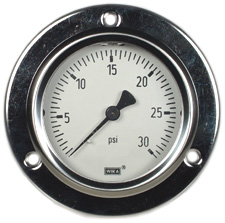 Wika 233.53 Series Glycerin Filled Pressure Gauge, 2.5" Dial, 0 to 30 psi, 1/4 NPT SS Front Flange Center Back Mount