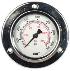 Wika 232.53 Series Ready to Fill Pressure Gauge, 2.5" Dial, 0 to 7500 psi (bar), 1/4 NPT Brass Back Mount, Front Flange