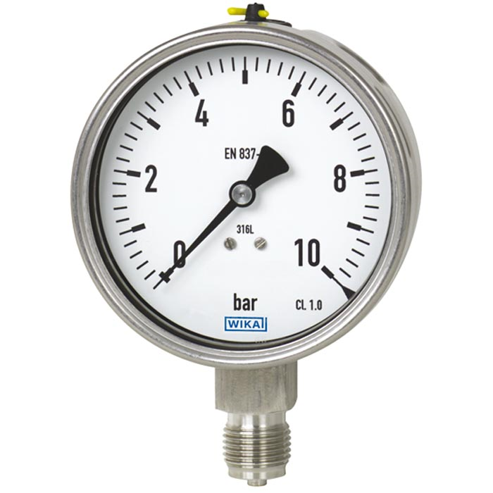 Wika 23x.50 Series 4" SS Pressure Gauge, Dry/Fillable, SS Wetted Parts