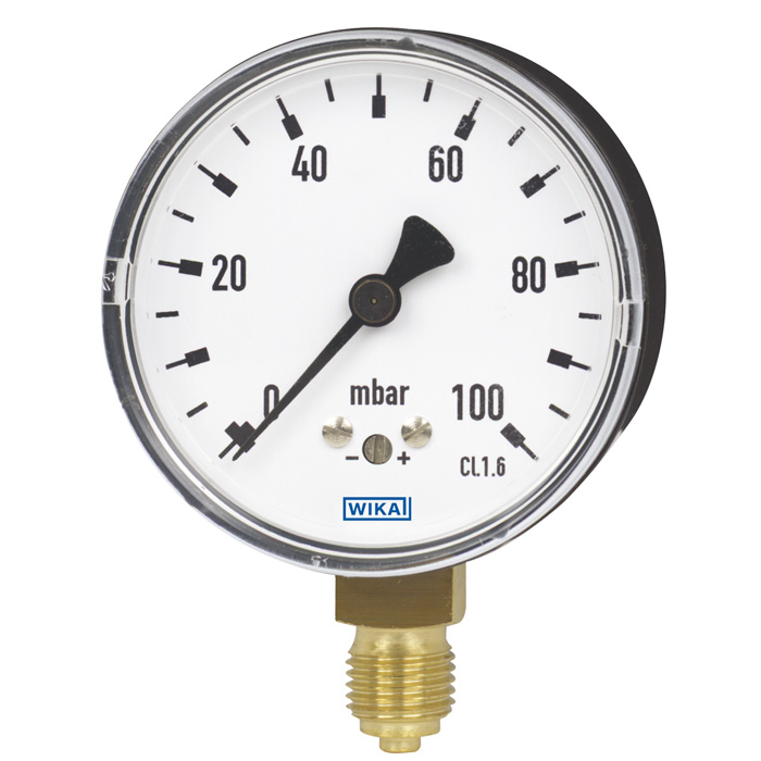 Wika 611.10 Series Dry, Low Pressure Capsule Gauge, Brass Wetted Parts