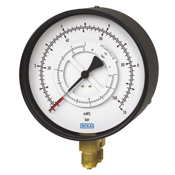 Wika 7x1.12 Series 4" or 6" SS Dry Differential Pressure Gauge, Steel Case Parallel Entry, SS or Brass Wetted Parts