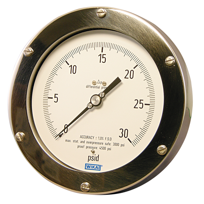 Wika 73x.25 Series 4.5" or 6" Aluminum Differential Pressure Gauge, Membrane Sensing Element, SS or Inconel Wetted Parts