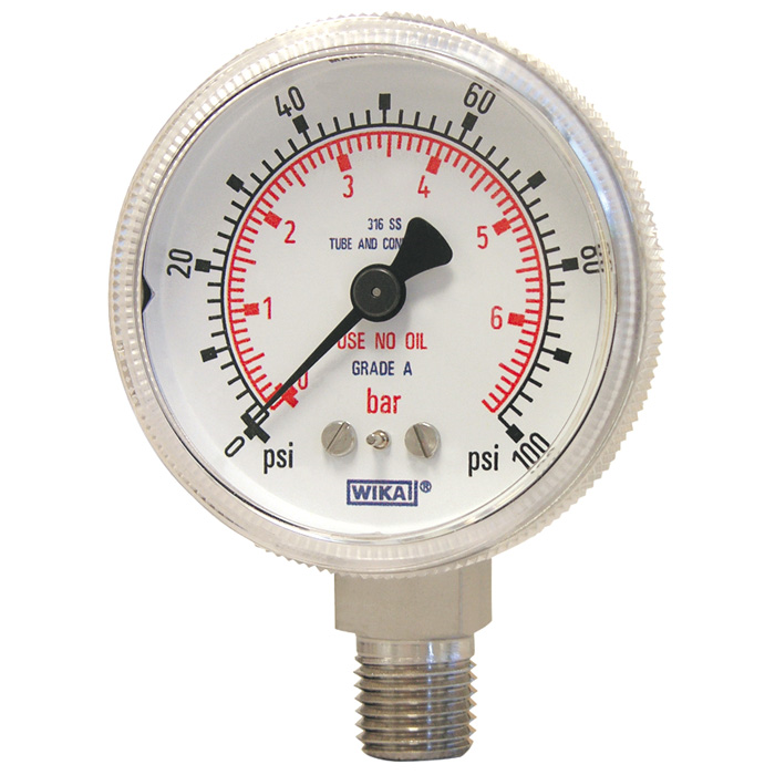 Wika 130.15 Series 1.5" or 2" SS Dry High Purity Pressure Gauge, SS Wetted Parts