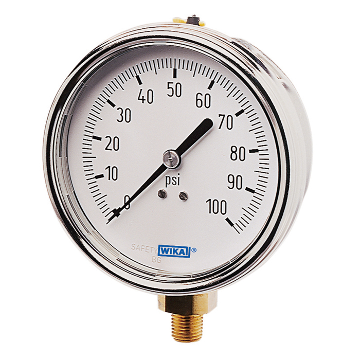 Wika 21x.54 Series 2.5" SS Pressure Gauge, Brass Wetted Parts, Removable Bayonet Ring