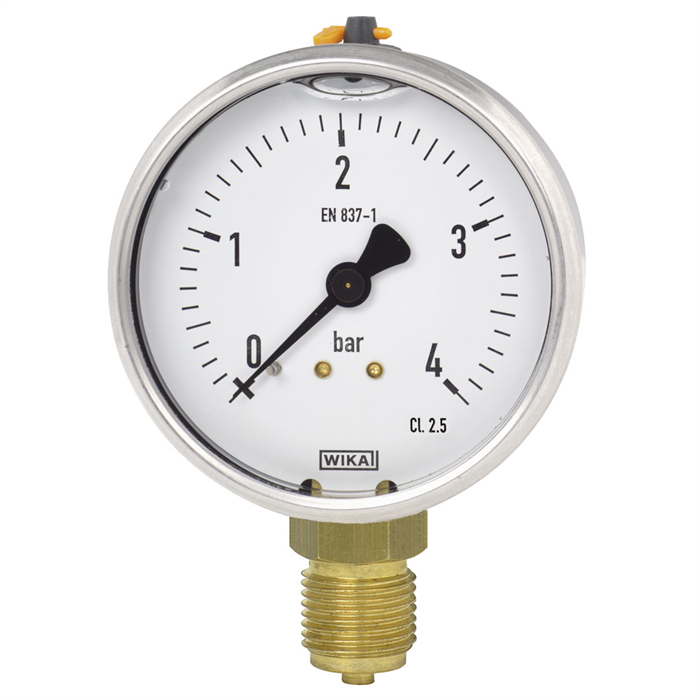 Wika 113.53 Series 1.5" SS Pressure Gauge, Liquid Filled, Brass Wetted Parts