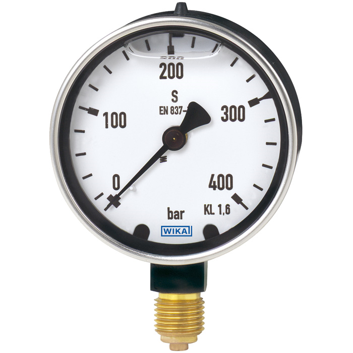 Wika 213.40 Series 2.5" Brass Pressure Gauge, Liquid-Filled, Brass Wetted Parts