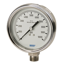 Wika 233.54 Series 4" SS Pressure Gauge, Liquid Filled, SS Wetted Parts, Removable Ring