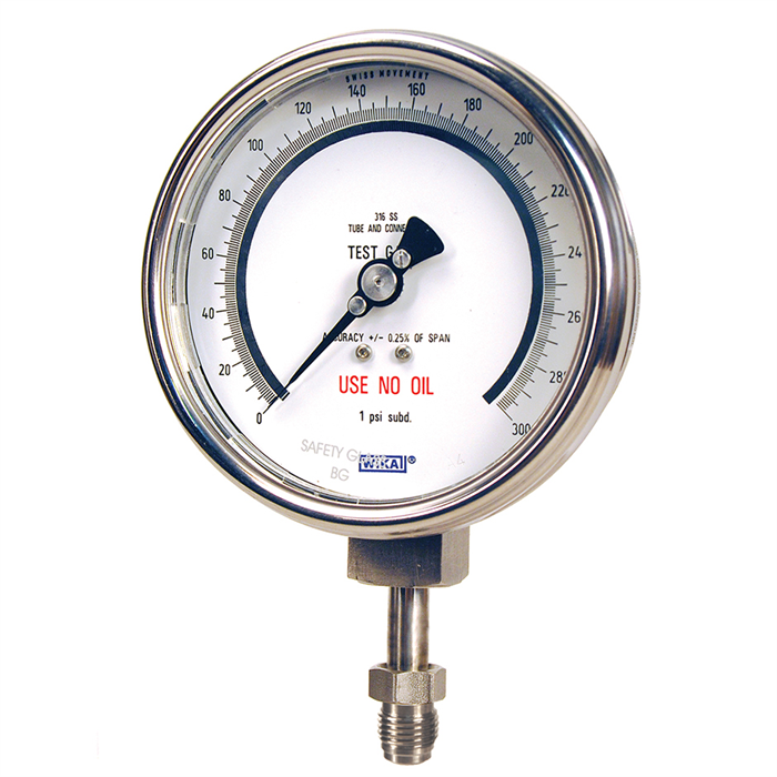 Wika 332.54-UHP 4" SS Dry Pressure Gauge, Lower Mount, SS Wetted Parts