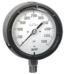 Wika 232.34 Series Dry *NACE Sour Gas Service* Process Gauge, 4.5" Dial, 0 to 5000 PSI, 1/2" NPT Stainless Steel Lower Mount
