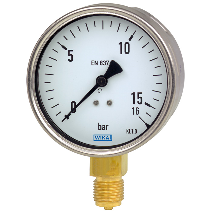 Wika 212.20 Series 4" SS Dry Pressure Gauge, Brass Wetted Parts