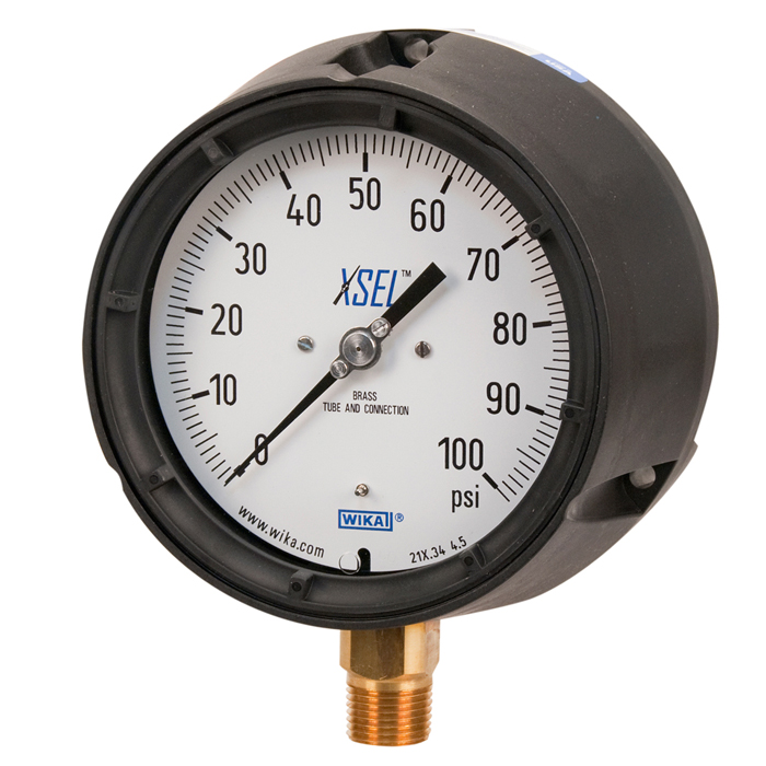 Wika 21x.34 Series 4.5" or 6" Thermoplastic XSEL® Process Gauge, Brass Wetted Parts