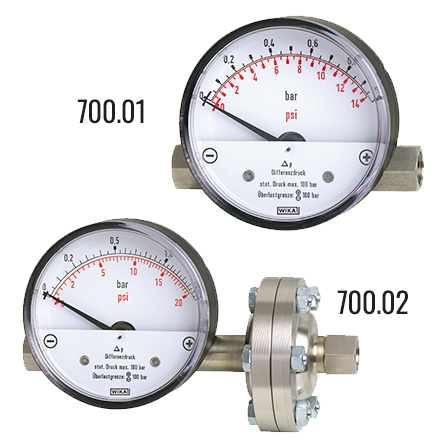 Wika 700.0x Series 3" SS Dry Differential Pressure Gauge w/Magnetic Piston, SS Wetted Parts
