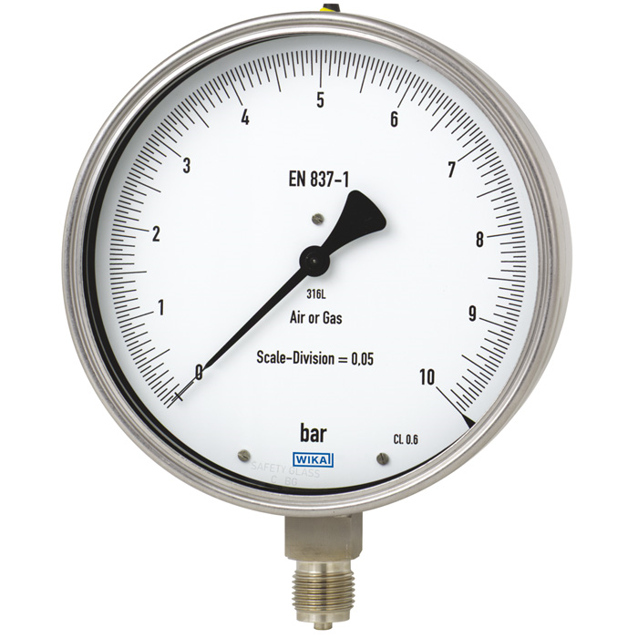 Wika 33x.50 Series 6" SS Test Gauge, Dry/Fillable, SS or NiSpan-C Wetted Parts