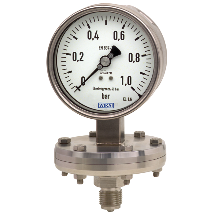 Wika 43x.56 Series 4" or 6" SS Diaphragm Pressure Gauge, High OVP Safe, Dry/Fillable, Pressure Blowout Disk