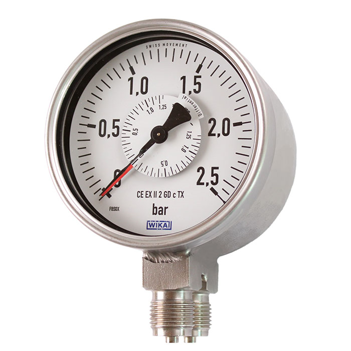 Wika 733.02 Series 4" Differential Pressure Gauge, Parallel Entry, Liquid Filled