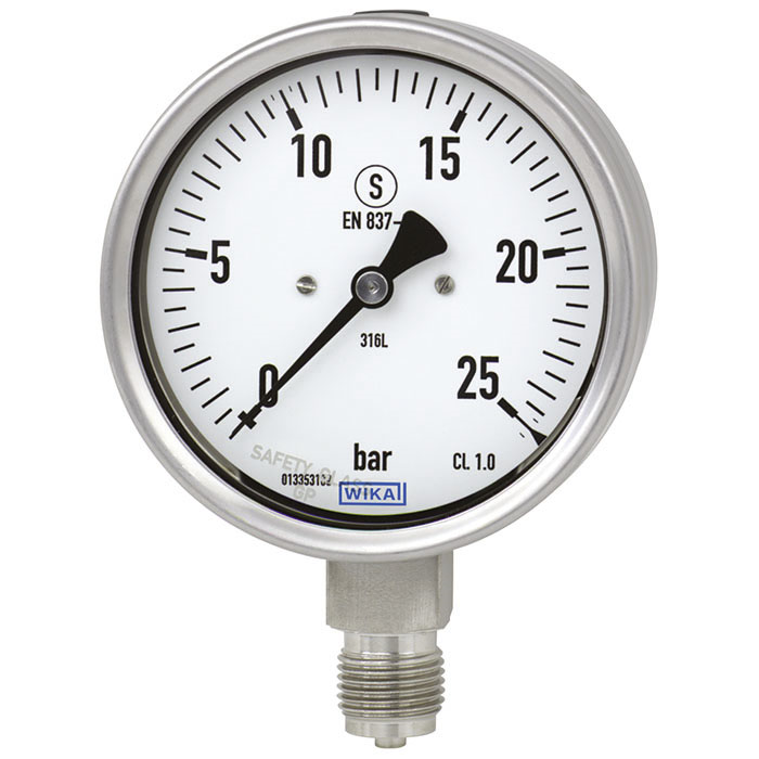 Wika 23x.30 Series 2.5" SS Solid-Front Safety Case Pressure Gauge, Dry/Fillable, SS Wetted Parts