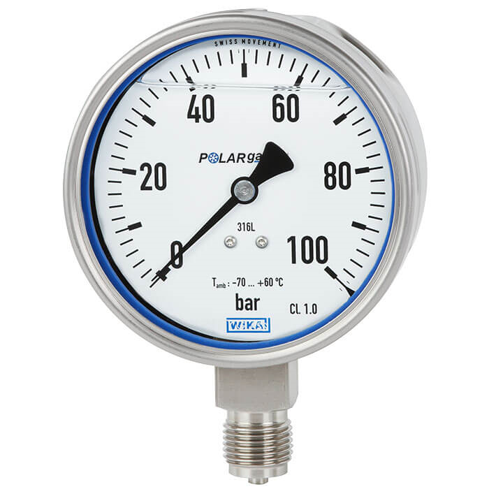 Wika PG23LT Series 63, 100 or 160 mm SS Extremely Low Temp Pressure Gauge, Liquid Filled, POLARgauge®