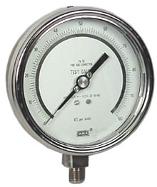 Wika 332.30 Series Dry Precision Test Pressure Gauge, 6" Dial, 0 to 500 PSI, 1/4" NPT SS Lower Mount, +/- .25% (ASME B40.100 Grade 3A)
