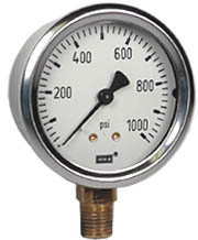 212.53 Wika Series Pressure Gauge, 2" Dial, 0-30PSI, G1/4B Brass Lower Mount, Dry Case