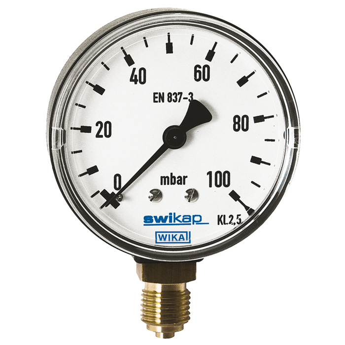 Wika 611.13 Series 2" or 2.5" Dry Plastic Capsule Pressure Gauge, Brass Wetted Parts