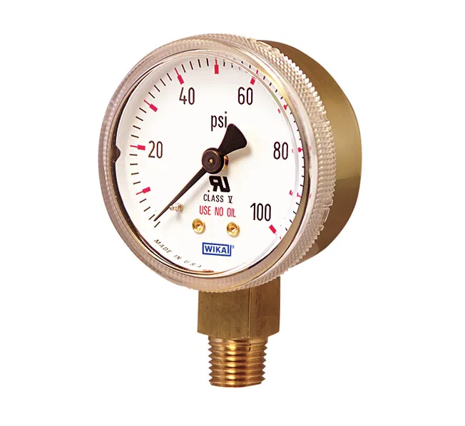 Wika 111.11 Series 2" or 2.5" Dry Compressed Gas Regulator Gauge, Brass Wetted Parts