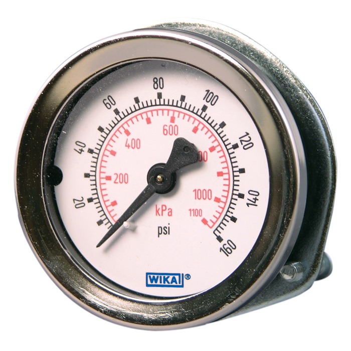 Wika 111.16PM Series 1.5" Dry U-Clamp Panel Mount Pressure Gauge, Brass Wetted Parts