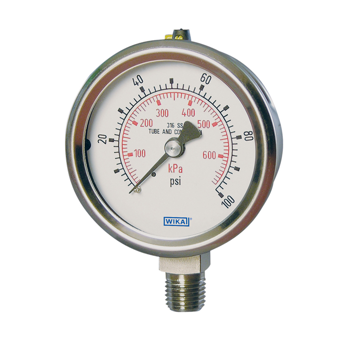 Wika 233.53 Series 4" SS Pressure Gauge, Liquid Filled, Crimped Ring, SS Wetted Parts