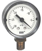 Wika 111.10 Series Dry Pressure Gauge, 1.5" Dial, -30 inHg / 0 psi (mmHg), 1/8 NPT Brass Lower Mount