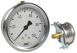 [4306571] WIKA U-Clamp Panel Mount Gauge 2.5", 100 PSI, Liq Filled