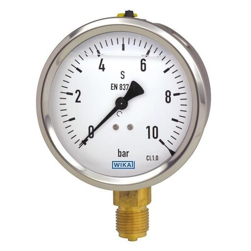 [50344854] Wika 213.53 Series Liquid Filled Industrial Pressure Gauge, 2.5" Dial, 0 to 7500 psi, 1/4 NPT Brass Lower Mount
