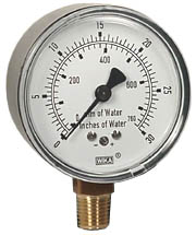 [76286011] Wika 611.10 Series Dry Capsule Pressure Gauge, 2.5" Dial, 0 to 30 in (mm.WC), 1/4 NPT Brass Lower Mount