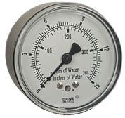 [9851860] Wika 611.10 Series Dry Capsule Pressure Gauge, 1.5" Dial, 0 to 15 in (mm.WC), 1/4 NPT Brass Center Back Mount