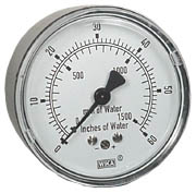 [9851879] Wika 611.10 Series Dry Capsule Pressure Gauge, 2.5" Dial, 0 to 100 in (mm.WC), 1/4 NPT Brass Center Back Mount
