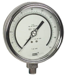 [4220072] Wika 332.54 Series Dry Precision Test Pressure Gauge, 4" Dial, 0 to 200 PSI, 1/4" NPT SS Lower Mount