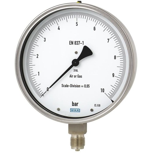 [4220064] Wika 332.54 Series Dry Precision Test Pressure Gauge, 4" Dial, 0 to 160 psi, 1/4 NPT SS Lower Mount