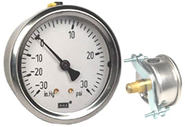[52818596] Wika 212.53 Series Ready to Fill Industrial Pressure Gauge, 2.5" Dial, 30 inHg to 30 psi, 1/4 NPT Brass, U-Clamp Panel Mount